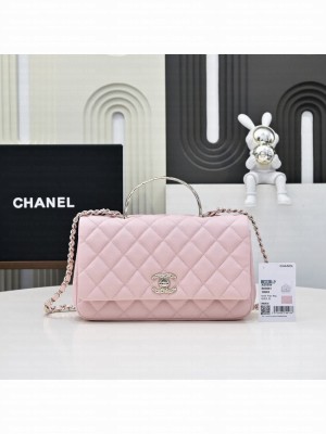 Chanel SMALL FLAP BAG CLUTCH WITH CHAIN Gold-Tone Metal AS5554 PINK