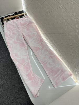 Chanel Printed Flared Denim Pants Pink