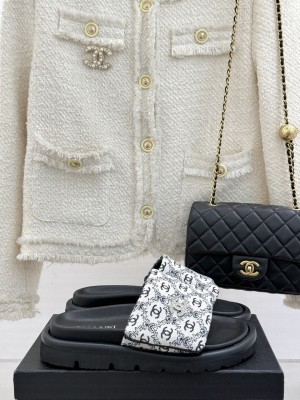 Chanel Printed Canvas Pillow Flat Slides Sandal Black 2025
