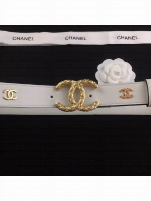Chanel Calfskin Belt 3cm with Metallic CC Buckle White  2021 Collection
