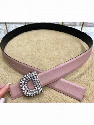 Dior Width 3cm Crystal D Buckle Belt Nude Pink