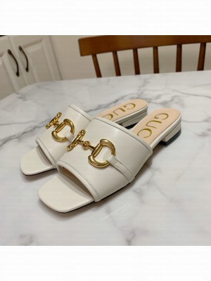 Gucci Leather ‎Slide Sandals with Horsebit White 2021 Collection