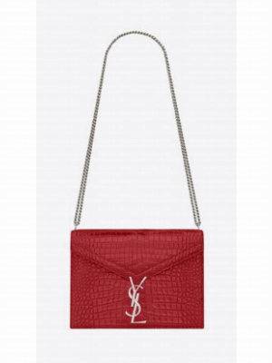 SAINT LAURENT CASSANDRA MEDIUM CHAIN BAG IN CROCODILE EMBOSSED SHINY LEATHER 532750 ROUGE EROS