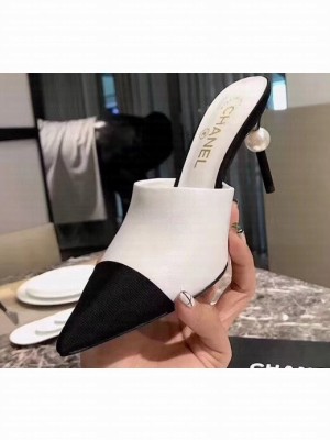 Chanel Pearl Heel 8.5cm Mules G32100 White 2019