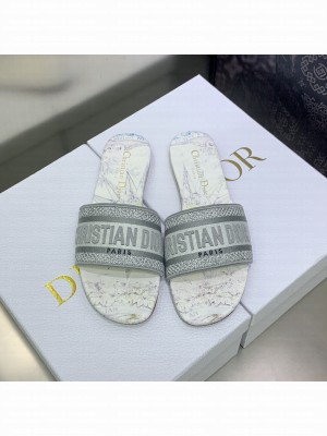 Dior Dway Flat Slides in White and Grey Cotton with Reve d'Infini Embroidery 2023 Collection 20