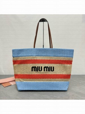 miumiu Raffia effect woven tote bag 5GB228-3