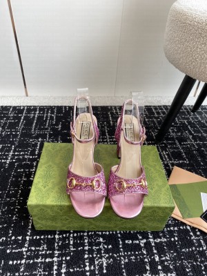 Gucci women's Horsebit 5.5cm/9.5cm Platform Pink Glitter sandals