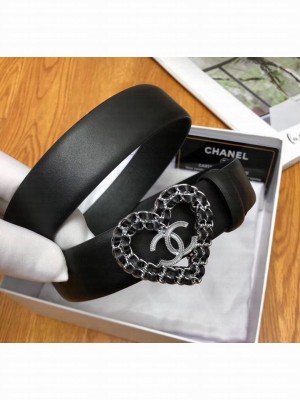 Chanel Width 3cm Calfskin Belt With Heart Buckle Black 2020 Collection