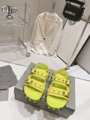 Balenciaga Cagole Flat Slide Sandals in Crinkle Shiny Leather 2023 01