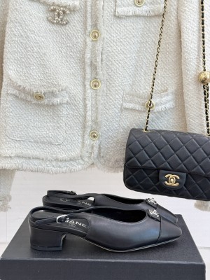 Chanel Lambskin cc Metal slingback Pumps Black 2025