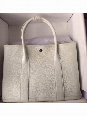 Hermes Leather Garden Party Medium Bag In White