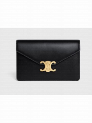 Celine WALLET ON CHAIN MARGO IN SHINY CALFSKIN 10L033 BLACK