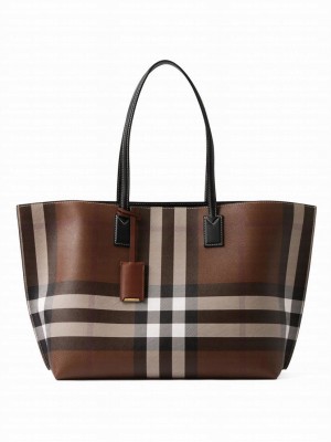 Burberry Checked Tote Bag Dark Coffee
