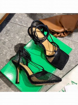 Bottega Veneta Lambskin Mesh Sandals 9cm Black  2021 Collection