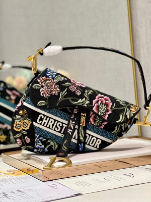 DIOR SADDLE BAG black Multicolor Dior Petites Fleurs Embroidery M0446CE