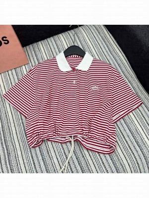 Prada Striped Polo T-Shirt Red 2025