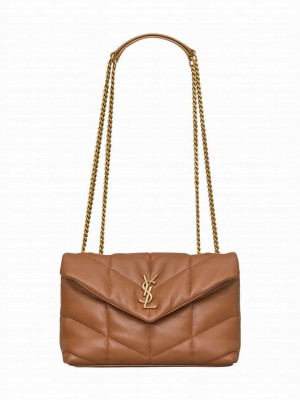 Saint Laurent Toy Puffer In Lambskin Coffee