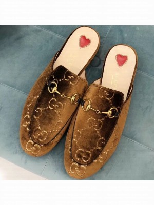 Gucci Women's Princetown Horsebit Slipper GG Velvet Coffee