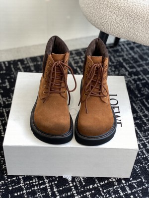 Loewe Sierra combat Lace-up boot in waxed Dark suede Tabacco/Brown