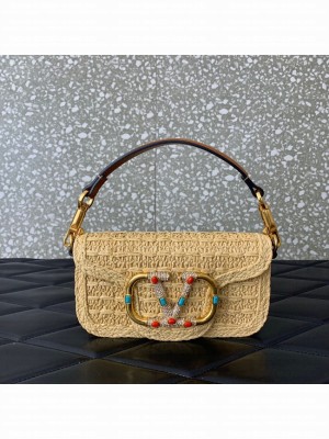 VALENTINO VLOGO SIGNATURE RAFFIA Shoulder Bag 5016 brown