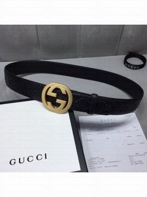 Gucci GG Signature Leather Belt 40mm with Gold Interlocking G Buckle Black  Collection