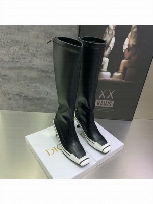 CHRISTIAN DIOR D-MOTION HEELED LONG BOOT Black/White Supple Calfskin and Rubber