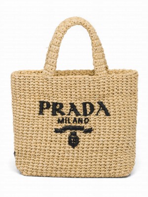 Prada Small Raffia Tote Bag Apricot