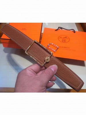 Hermes Width 3.2cm Oscar Buckle Reversible Leather Belt Brown/Gold
