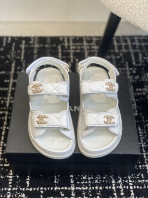 Chanel Grained Calfskin Velcro Dad Sandals White 2025
