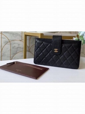 Chanel Classic Pouch Clutch Bag With Card Holder A81902 Grained Calfskin Black/Gold