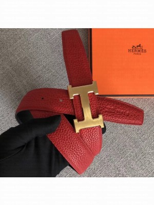 Hermes Width 3.2cm Reversible Leather Constance H Buckle Belt Red/Gold