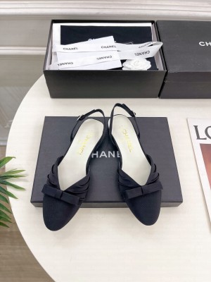 Chanel Satin & Grosgrain Slingbacks Flat Black 2025 G45875