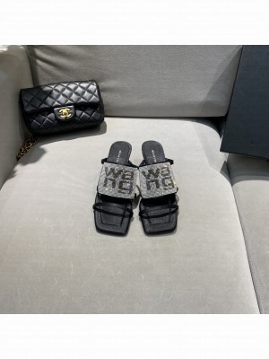 Alexander Wang 55mm Women's Julie Square Toe Rhinestone Logo High Heel Sandals