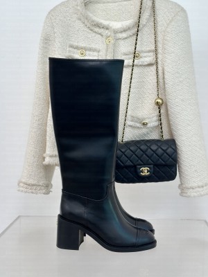 Chanel Calfskin Block Heel 7cm High Boots Black 2024 01