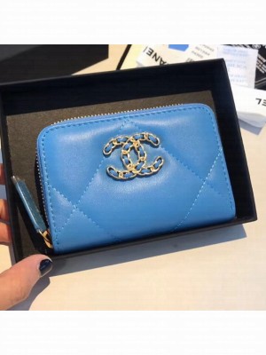 Chanel 19 Goatskin Zipped Coin Purse AP0949 Blue 2019 Collection