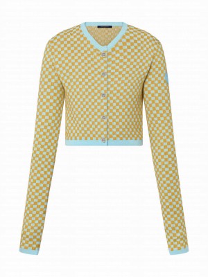 Louis Vuitton Women's Damier Knit Cropped Cardigan Yellow