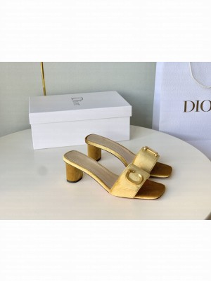 Dior C'est Dior Heeled Slide Sandals 4.5cm in Velvet with CD Letters 2023 yellow