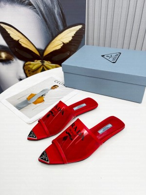 Prada TPU Flats Transparent Slides 2022 Collection Red