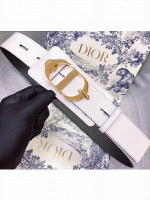 Dior Width 4.5cm 30 Montaigne Calfskin Belt White/Gold