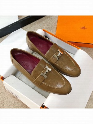 Hermes Paris Lambskin Flat Loafers Brown 2020 Collection