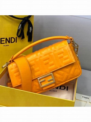 Fendi FF Lambskin Baguette Medium Bag Orange  2021 Collection