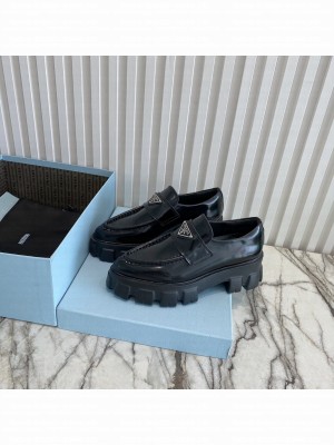 Prada Monolith Brushed Leather Pointed Loafers 1D663M Black