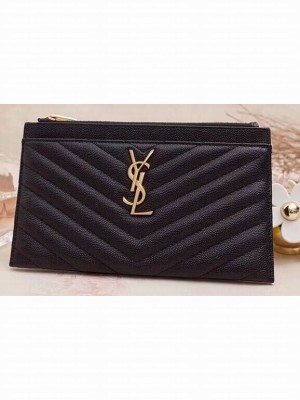 Saint Laurent Monogram Bill Pouch Bag in Grained Embossed Leather 504922 Black/Gold