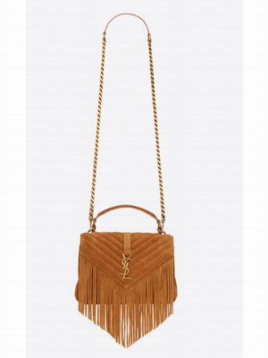 SAINT LAURENT COLLEGE MEDIUM CHAIN BAG IN LIGHT SUEDE WITH FRINGES 5317050 CINNAMON
