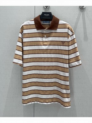 Prada Women's Striped Polo Shirt Coffee