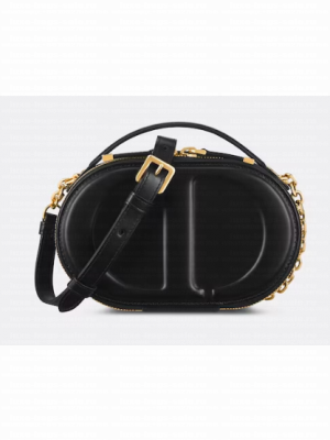 DIOR SIGNATURE OVAL CAMERA BAG Calfskin with Embossed CD Signature S2201UMFV black