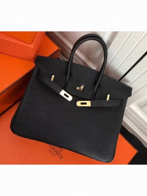 Hermes Birkin 25cm Bag Black/Fuchsia in Togo Leather With Gold Hardware