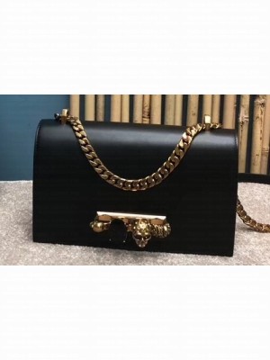 Alexander Mcqueen Jewelled Satchel Bag Smooth Calf Leather Black/Gold