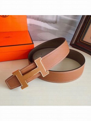 Hermes Oscar Reversible Calfskin Belt 38mm with H Buckle Brown 2019 Collection