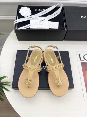 Chanel Flat  Thong with Chain Sandals Beige 2025 